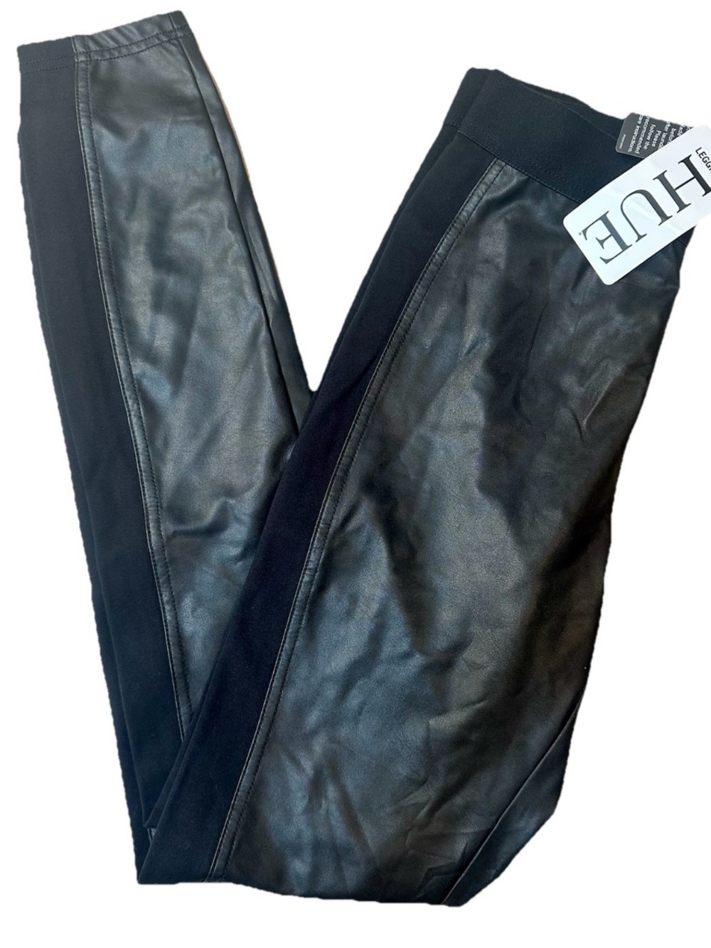 NWT HUE Paneled Leatherette Leggings S Black Soft Lagenlook HipHop Minimal $48